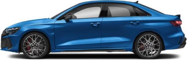 Sleek blue sedan side profile with sporty alloy wheels