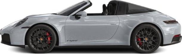 Side profile of a silver 911 Targa convertible with black wheels and semi-open roof