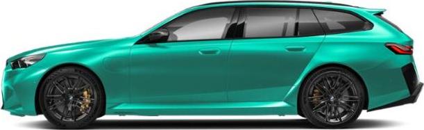 Side profile of sporty touring car with aerodynamic design and black alloy wheels