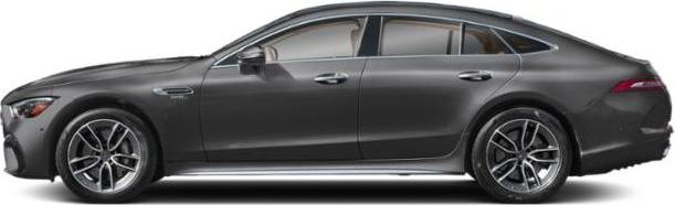 Side view of a sleek four-door coupe with sporty alloy wheels.