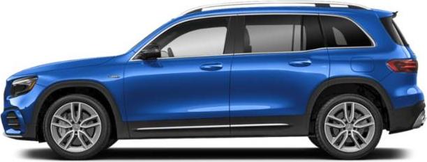 Blue SUV side profile with aerodynamic shape and modern design