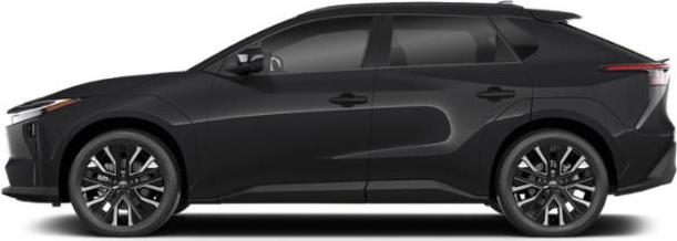 Side view of a sleek black electric SUV with sporty black alloy wheels.