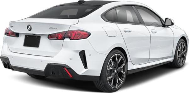 Rear and side view of a white sporty four-door coupe with aerodynamic design.