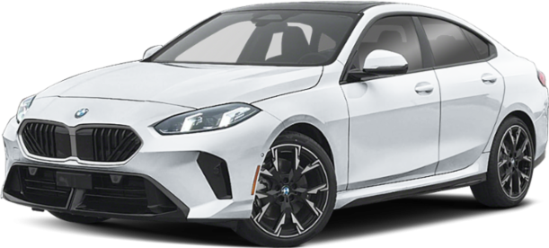 White compact luxury sedan with sporty grille and sleek headlights