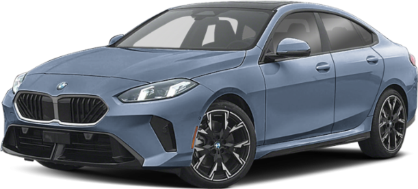 Front and side view of sleek sporty coupe with dynamic grille and sharp headlights