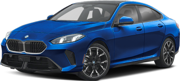 Blue sedan with aerodynamic body and LED headlights