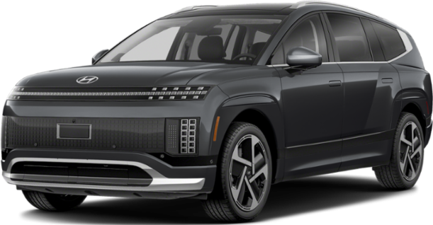 Front and side view of electric SUV with LED lights and aerodynamic shape