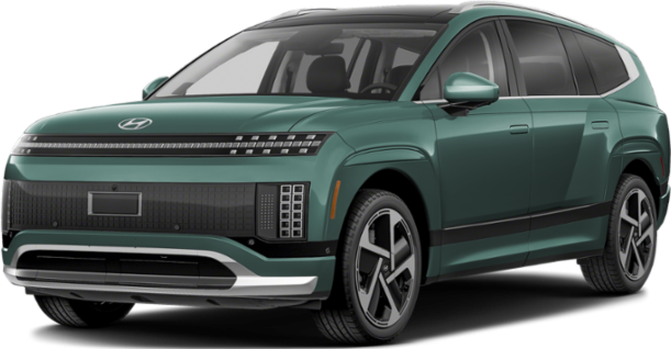 Futuristic front and side view of modern large electric SUV with LED matrix lights