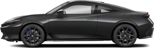 Black sporty coupe with blue brake calipers and aerodynamic, sleek design