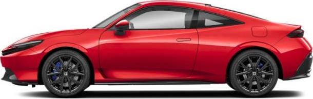Sleek red sports coupe with black alloy wheels and aerodynamic side profile