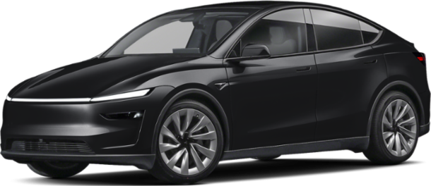 Front-side view of a black electric SUV with sleek LED headlights