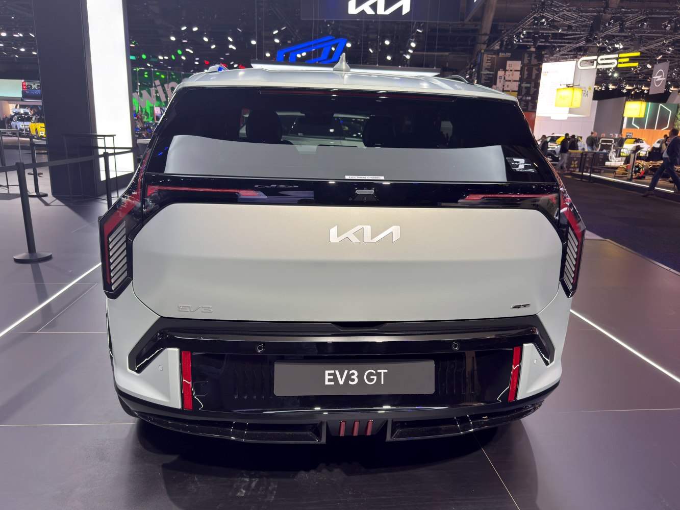 Rear view of modern electric SUV with sleek taillights and aerodynamic styling