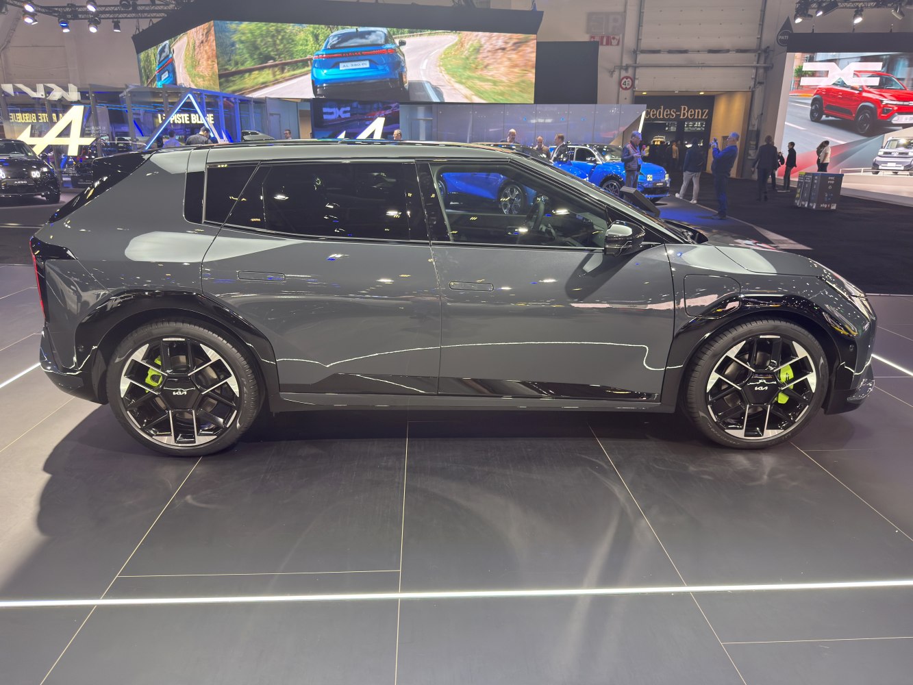 Side profile of hatchback with distinctive alloy wheels