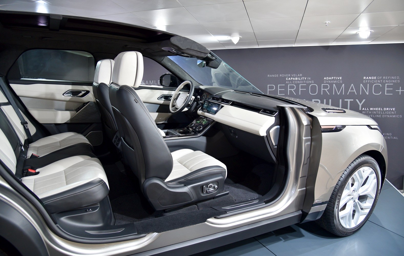 Leather seats and digital dashboard in luxury SUV interior