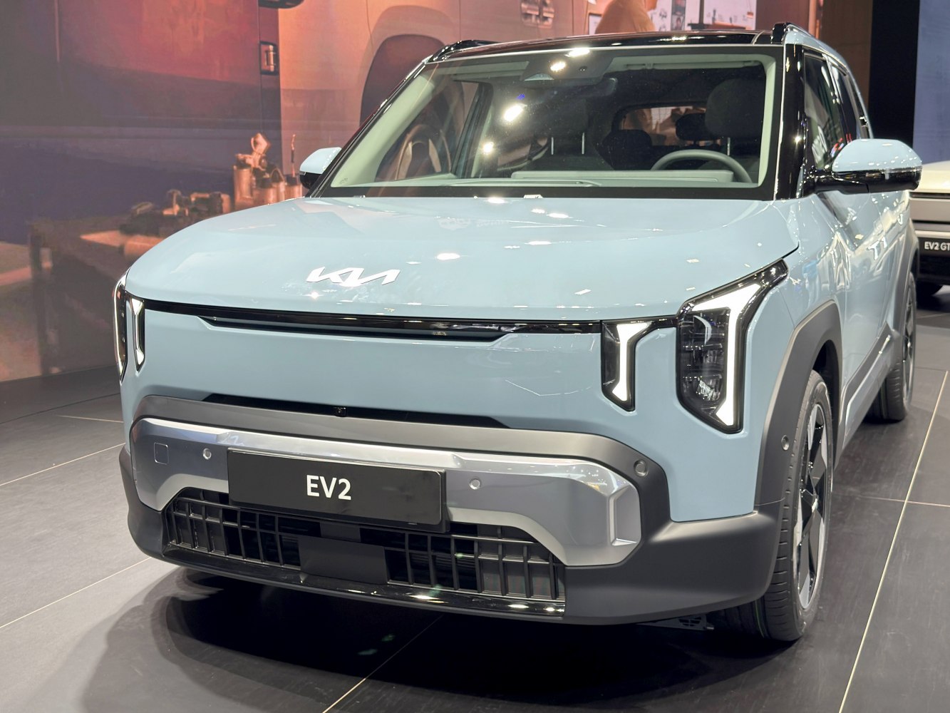 Front view with unique LED headlights and streamlined bumper design
