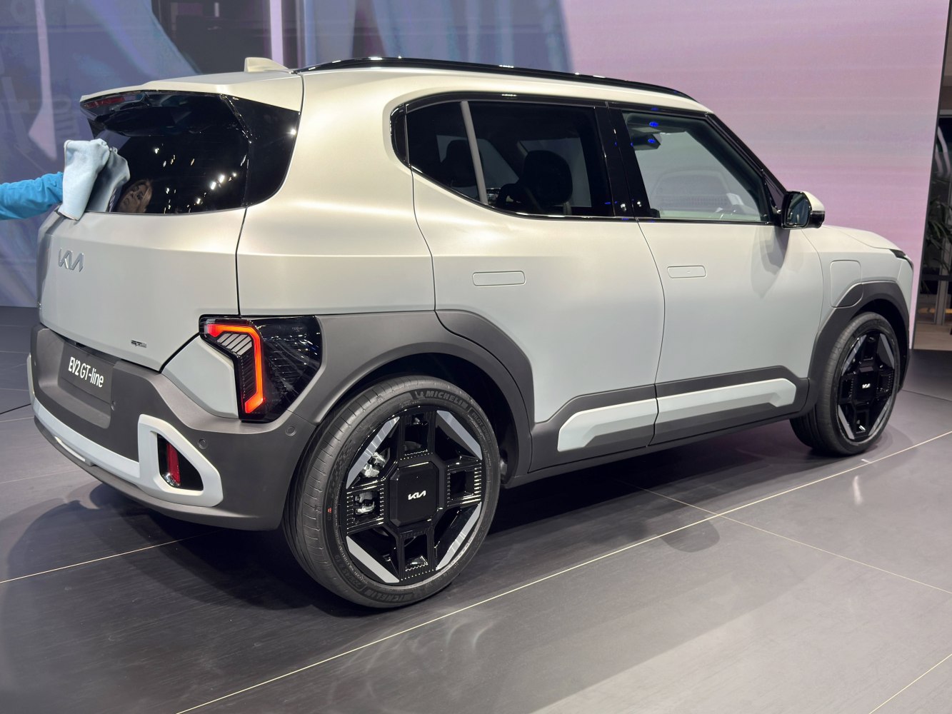 Rear side profile with unique LED taillights and futuristic wheel design