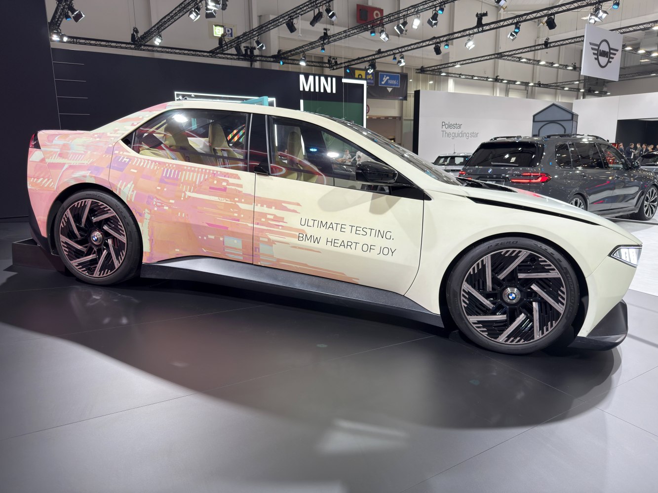 Futuristic side profile with aerodynamic design and unique wheels
