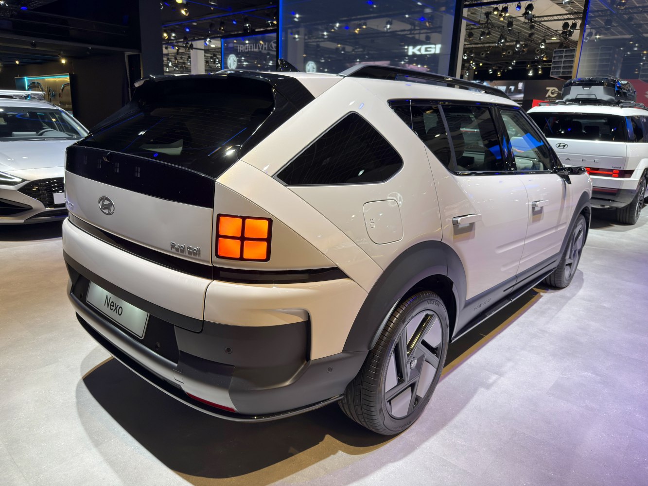 Futuristic rear and side view with distinctive taillights and aerodynamic design