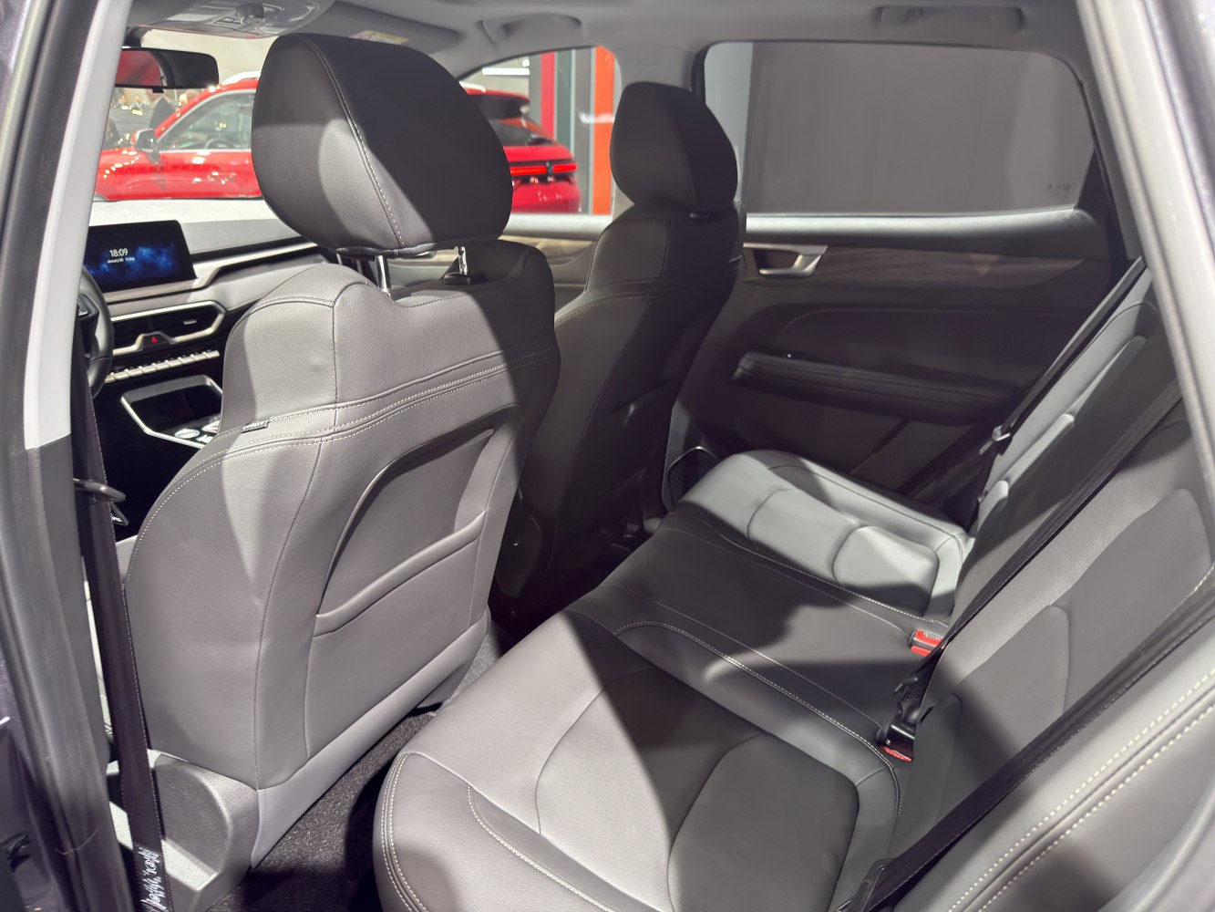Leather rear seats and modern car interior cabin