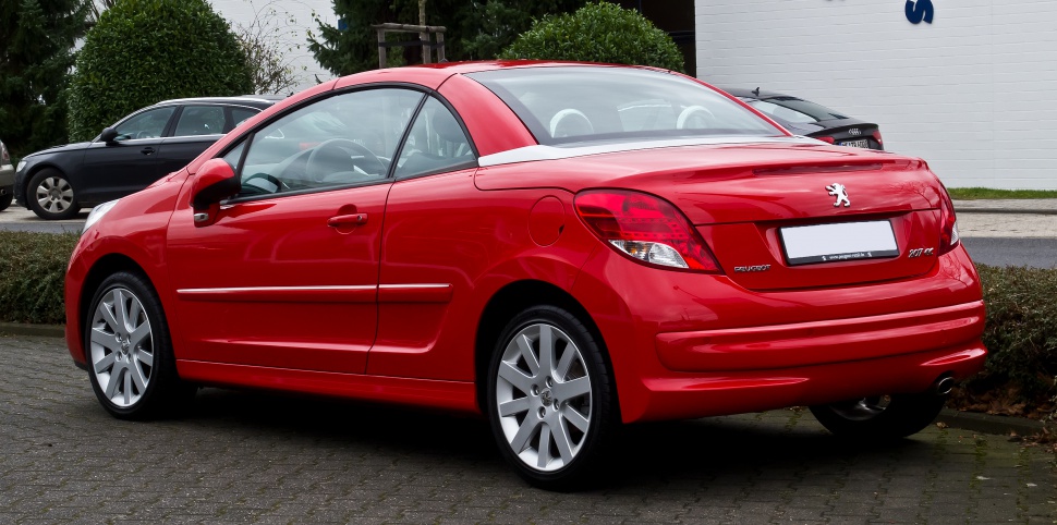 Red convertible rear side with retractable roof and sporty alloy wheels