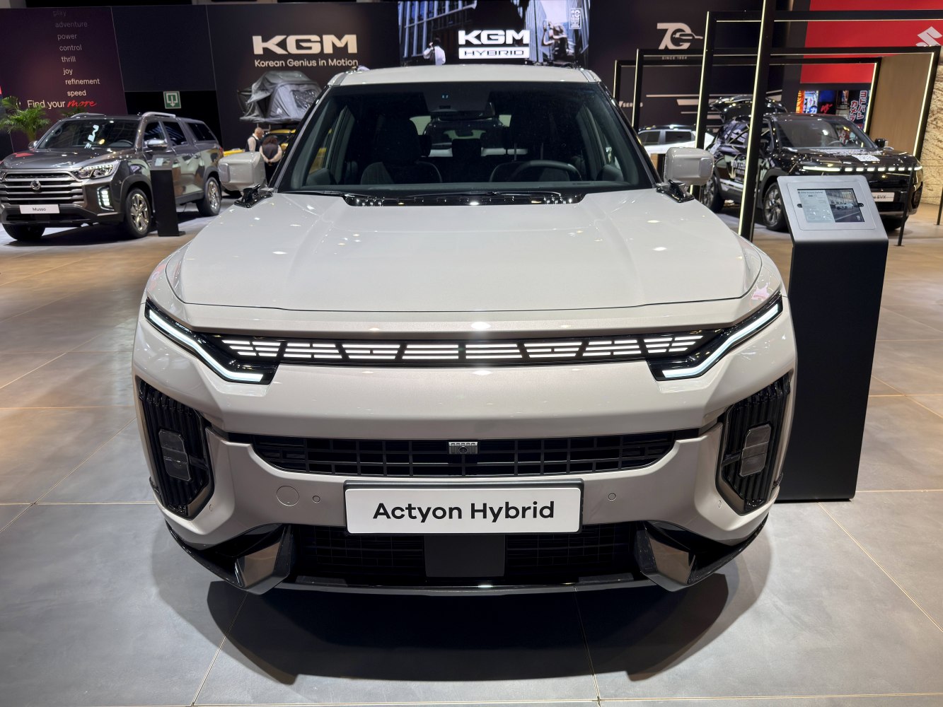 Front view with LED light strip and modern grille