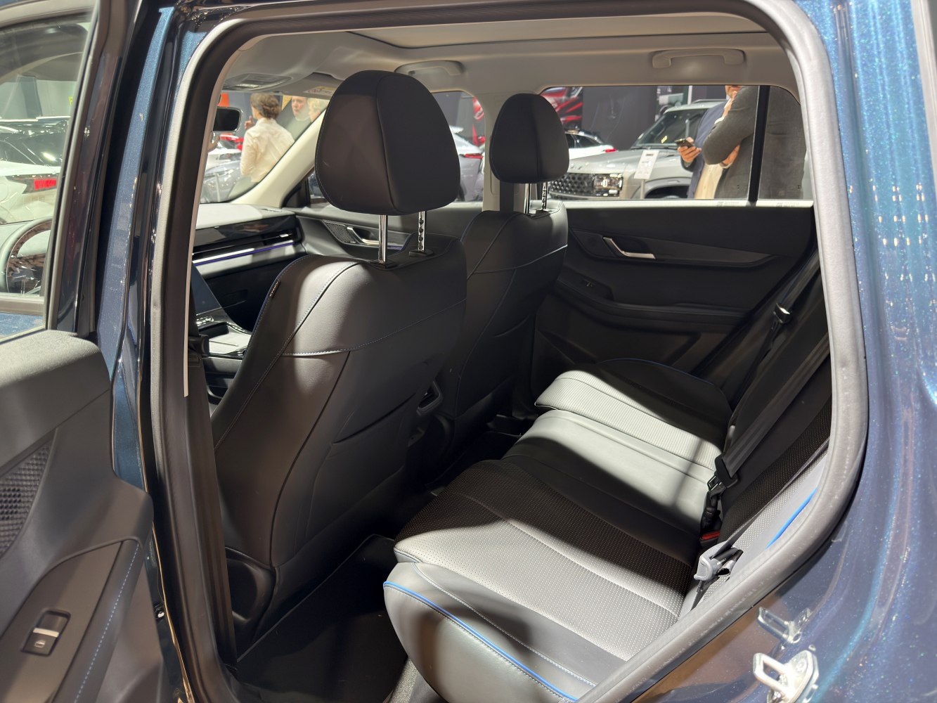 Rear seat interior with leather seats and spacious design