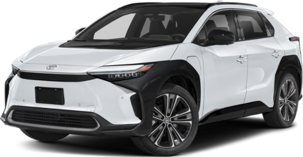 Electric SUV front angle showing modern headlights and aerodynamic design