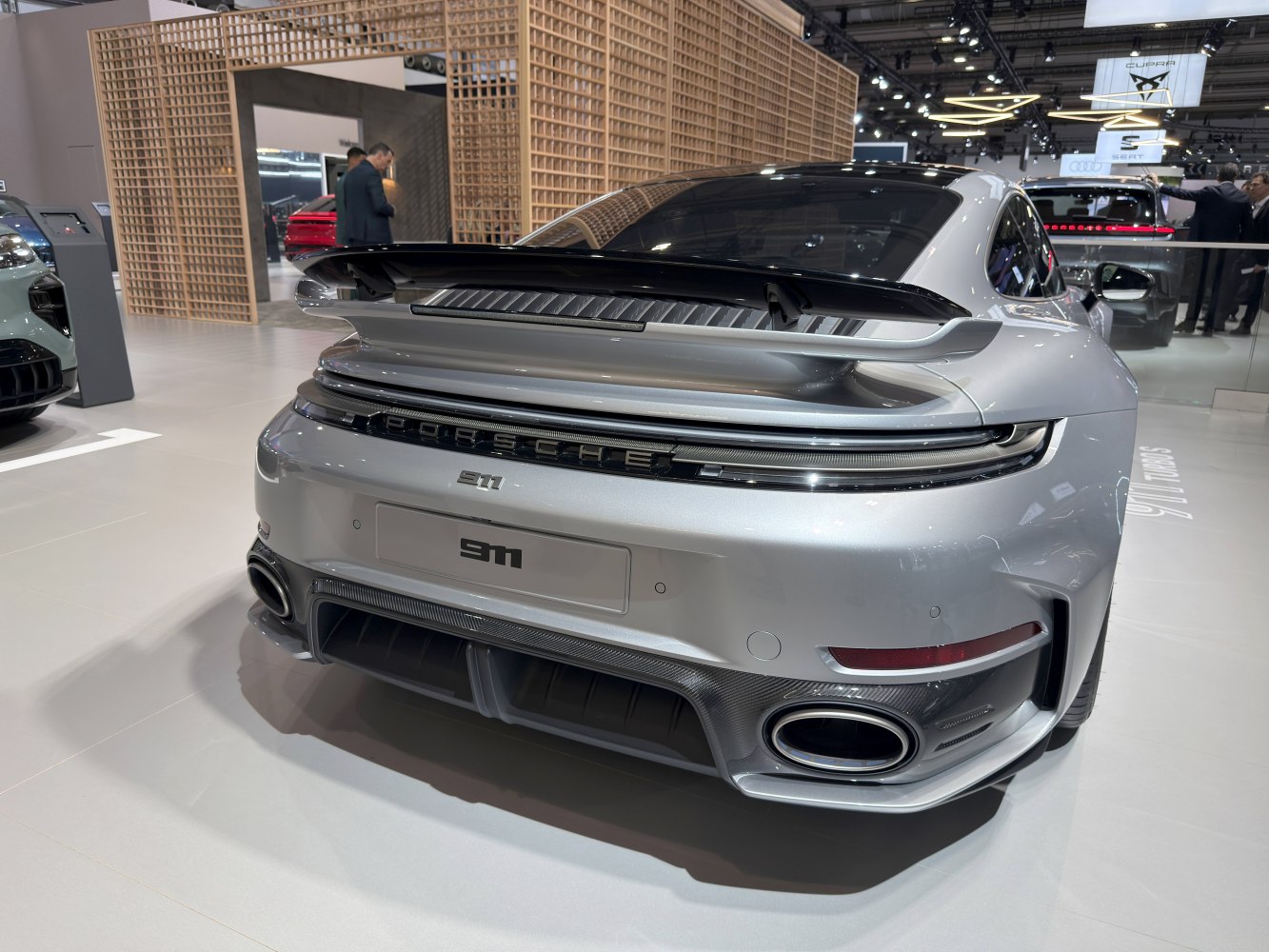 Rear view with active spoiler and quad exhausts