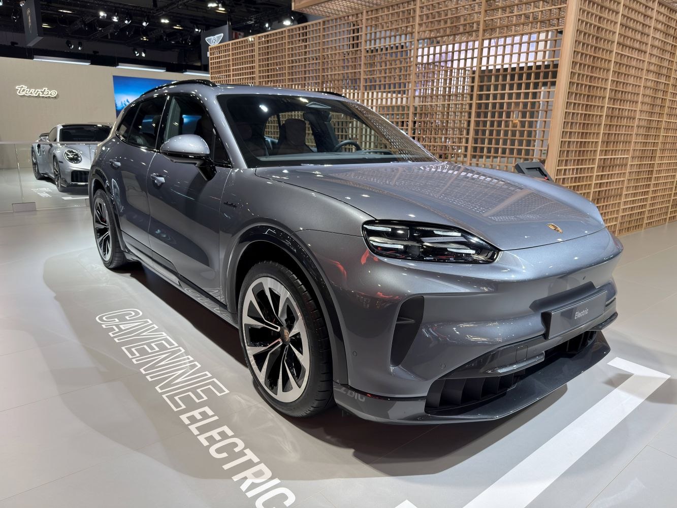 Electric SUV front side with LED headlights and aerodynamic design