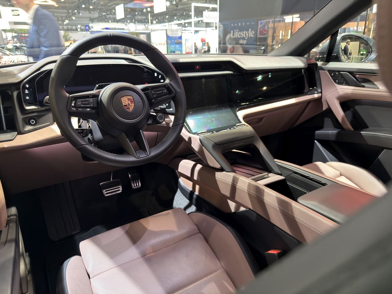 Electric SUV interior with digital dashboard and touchscreen controls