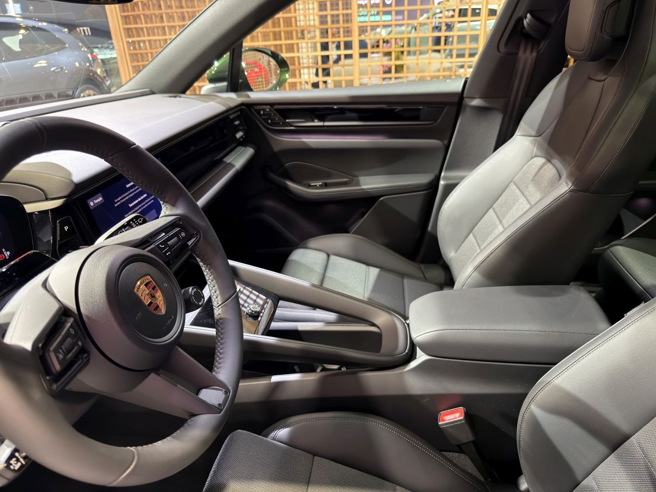 Electric SUV interior with digital dashboard and premium leather seats