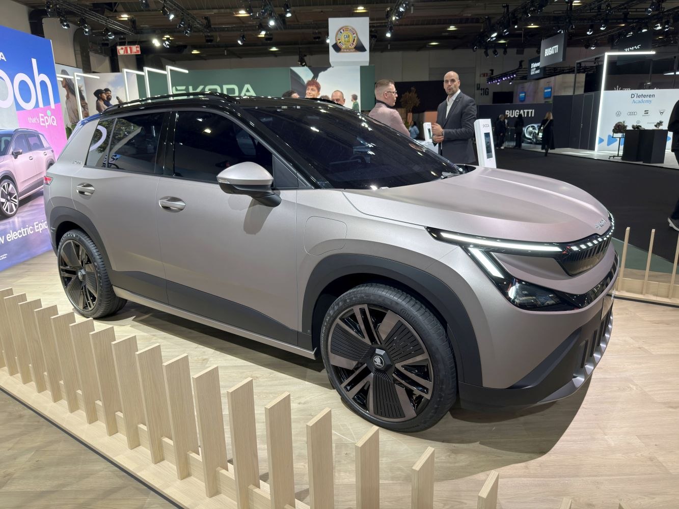 Modern electric SUV with sharp LED headlights and large aerodynamic alloy wheels