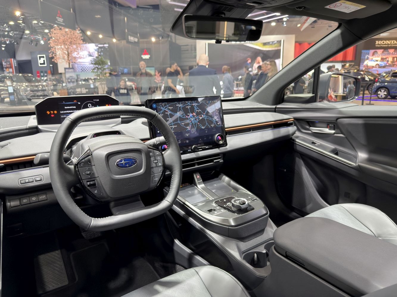 Modern car interior with digital dashboard and navigation screen