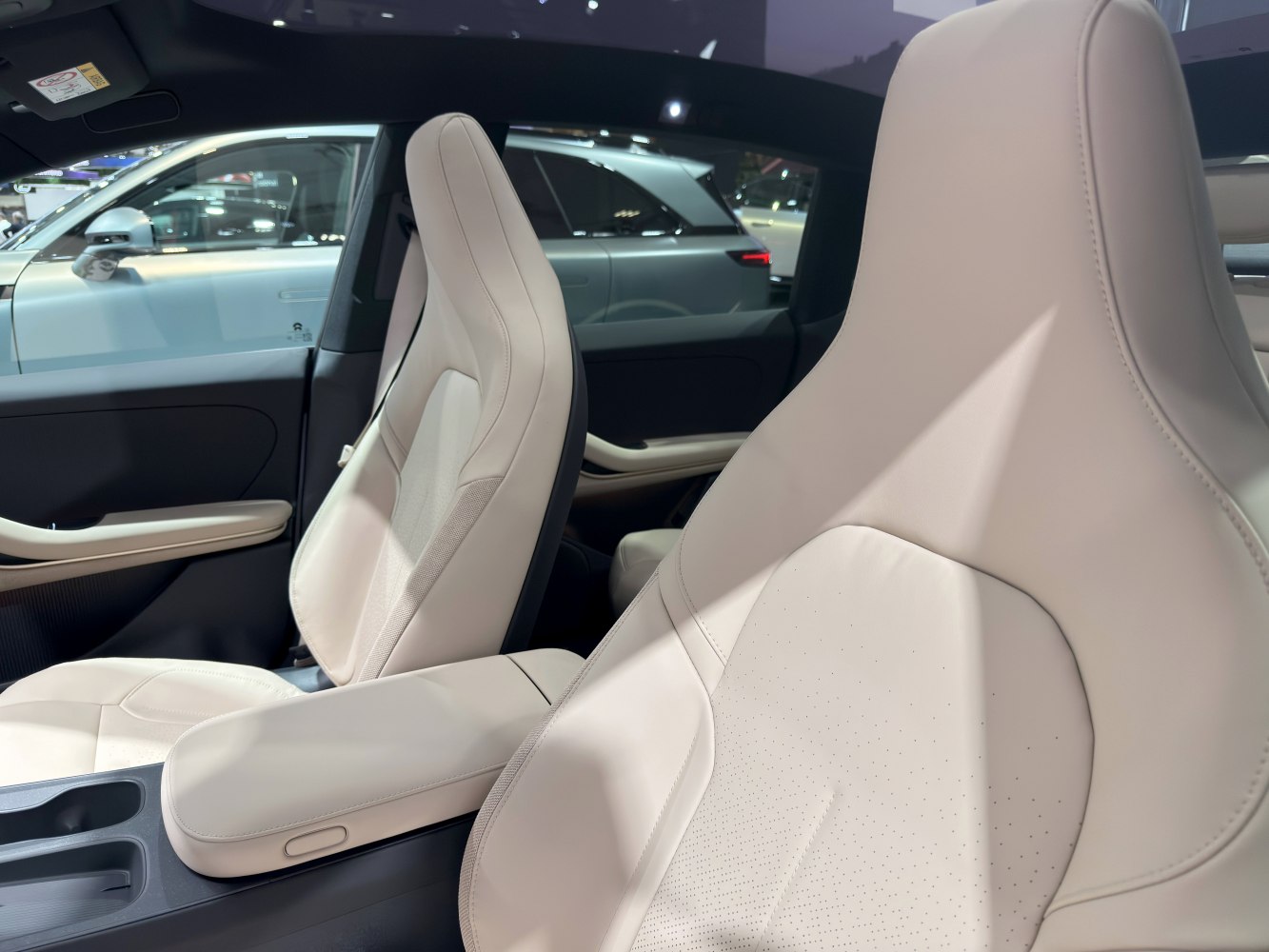 Beige leather seats and modern car interior design