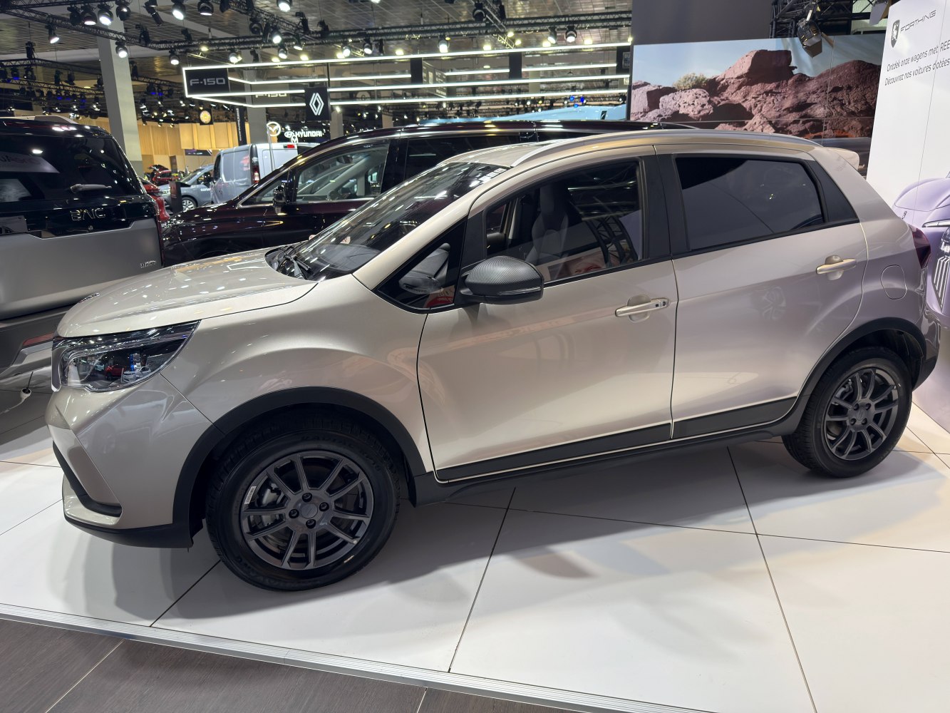 Compact hatchback with sleek side profile and modern alloy wheels