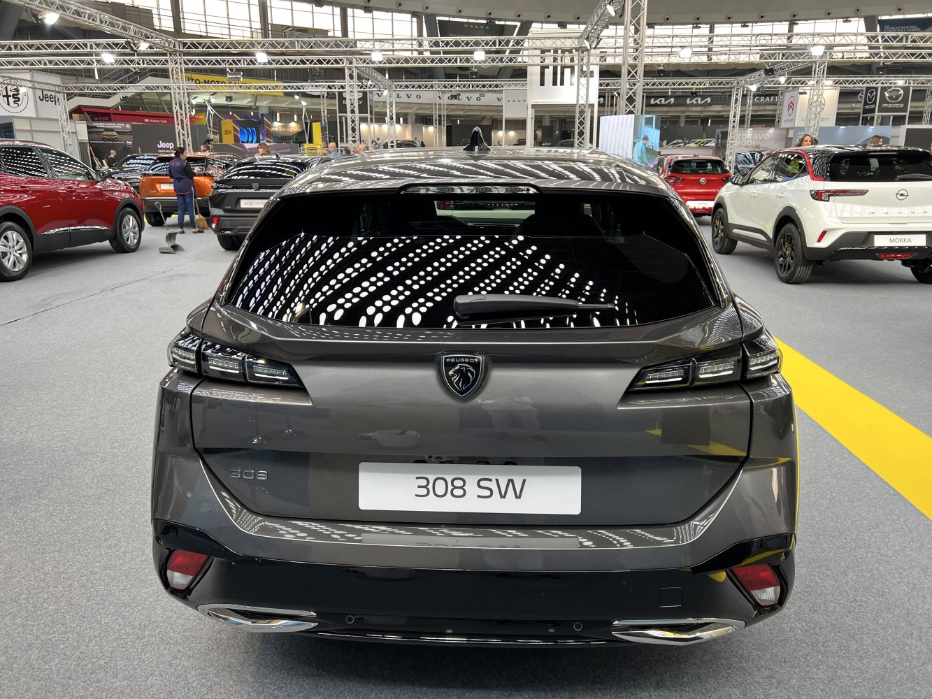 Rear view of a modern station wagon with distinctive sleek taillights.