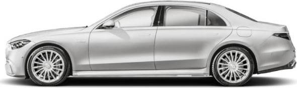 Side profile of a luxury sedan with multi-spoke wheels and sleek design
