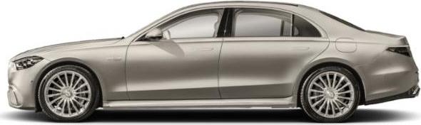 Side profile of a luxury sedan with alloy wheels and aerodynamic body.
