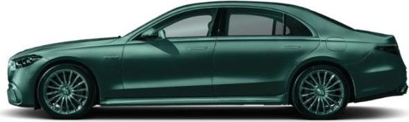 Luxury sedan side profile with sleek, elongated body and alloy wheels