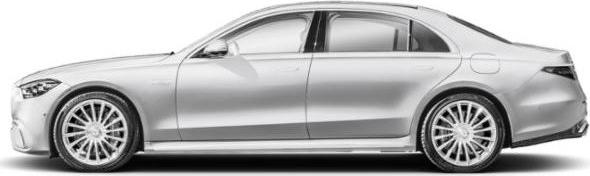 Sleek side profile of a luxury sedan with silver finish and aerodynamic silhouette