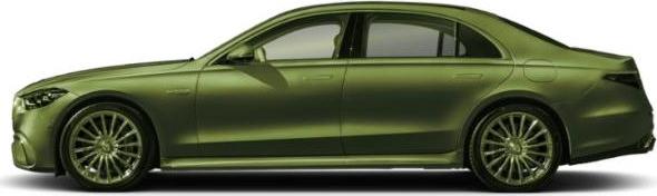 Side profile of a luxury sedan with multi-spoke alloy wheels.