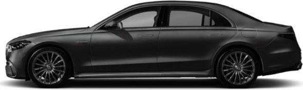 Side profile of a sleek luxury sedan with alloy wheels.