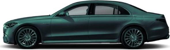 Long-wheelbase luxury sedan side view with alloy wheels and sleek silhouette