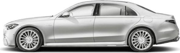 Side profile of luxury sedan with sleek design and alloy wheels.