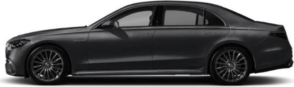 Luxury sedan side profile with alloy wheels, aerodynamic design.