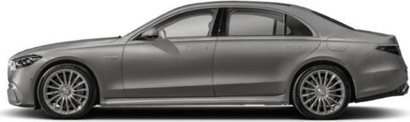 Side profile of sleek luxury sedan with aerodynamic shape and large alloy wheels