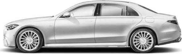 Sleek luxury sedan side profile with extended wheelbase and streamlined design