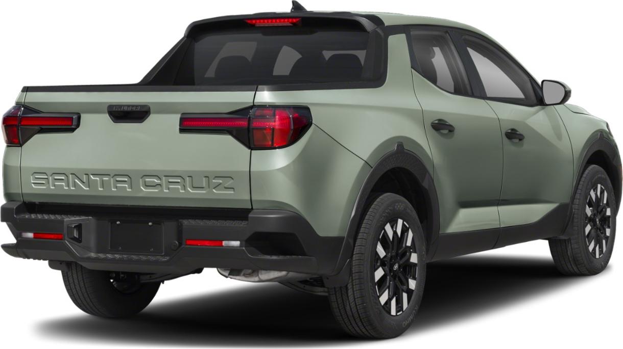 Rear view of modern pickup with LED taillights and embossed tailgate