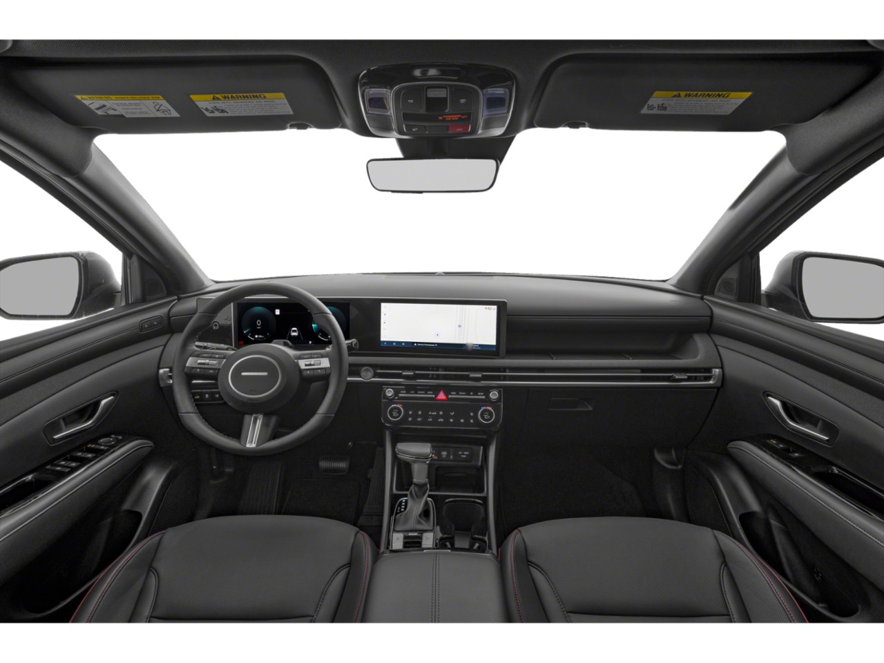 Digital instrument cluster and wide touchscreen display in a modern car interior