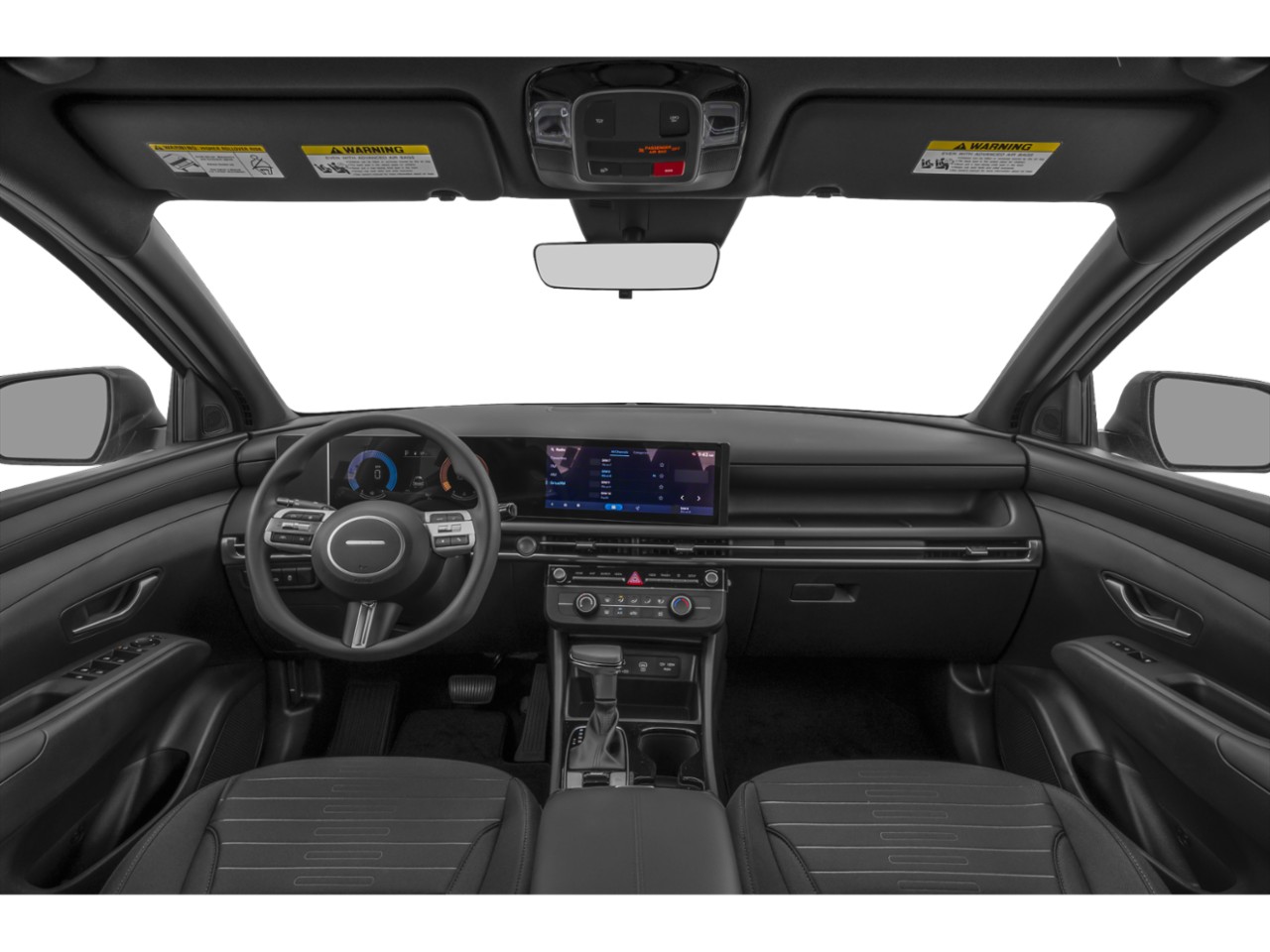 Sleek modern car interior with digital dashboard and touchscreen